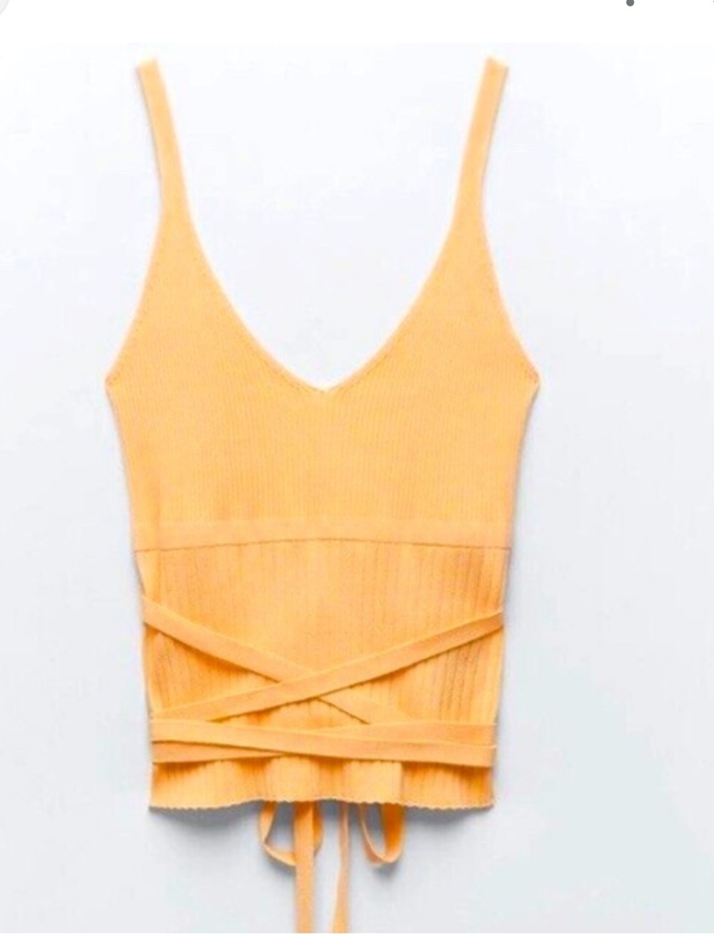 Zara V-Neck Ribbed Tie-Waist Tank Top - Pale Orange NWOT